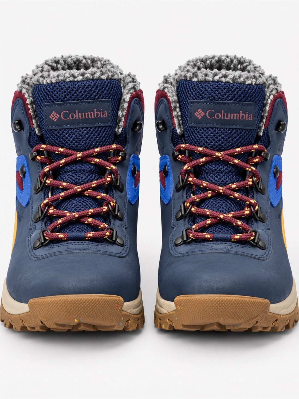 Columbia Navy Blue and Tan Girls' Waterproof Hiking Boots with Burgundy Laces